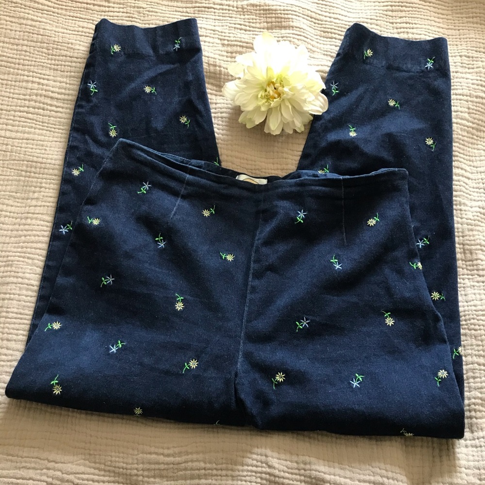 Talbots Floral Embroidered Stretch Denim Capris